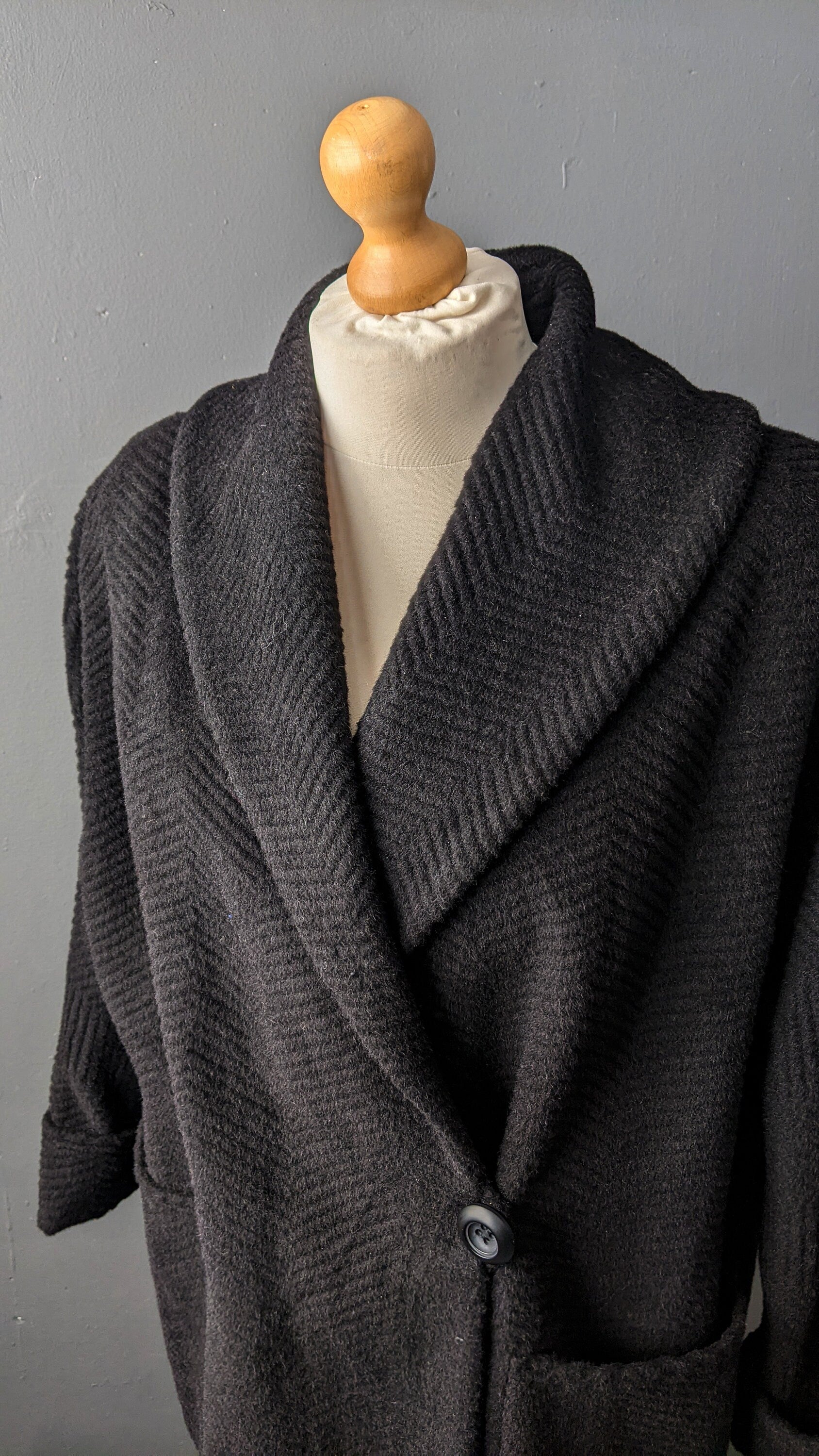 80s Long Mohair Wool Coat by Ajatar, Heavy Winter Car Coat, Large to Plus Size