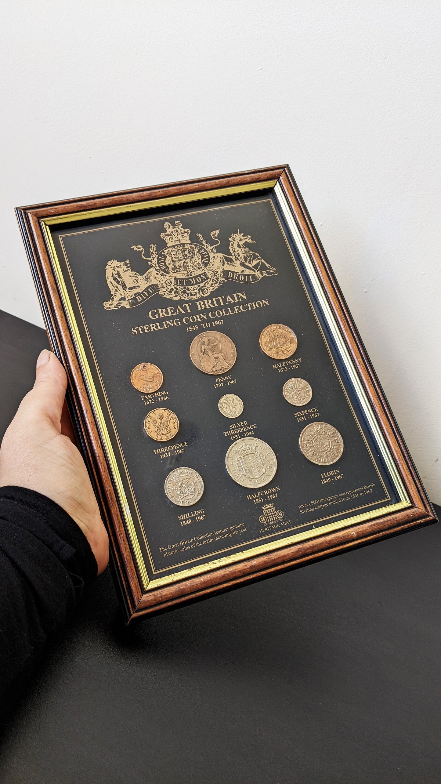 Vintage Framed Coin Collection by Heritage Mint, Pre Decimal British Currency Florin Halfcrown
